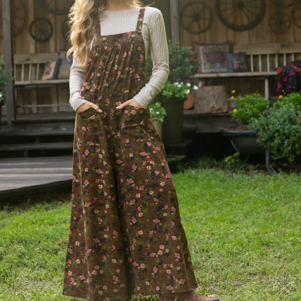 Natural Life Dakota Tie Overall L Brown floral